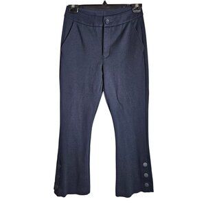 Cabi Womens Blue Crop Flare Button Accent Stretch Knit Trousers Pants Size 0
